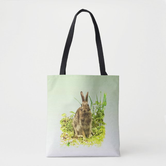 Grüngras mit brauner Kaninchen-Totasche Tasche (Vorderseite)