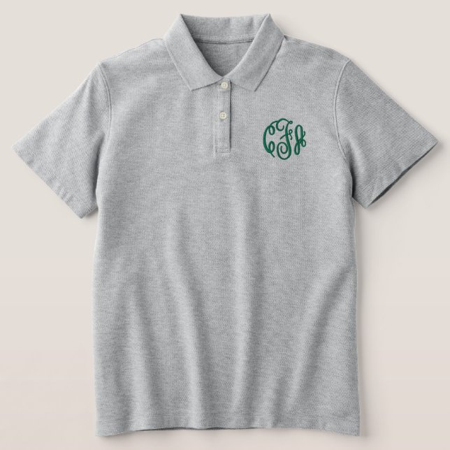 Grüngraue Mit Monogramm bestickte Frauen (Design Vorderseite )