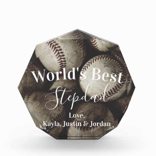 Grungy Baseballs World's Best Stepdad Foto Block (Vorderseite)