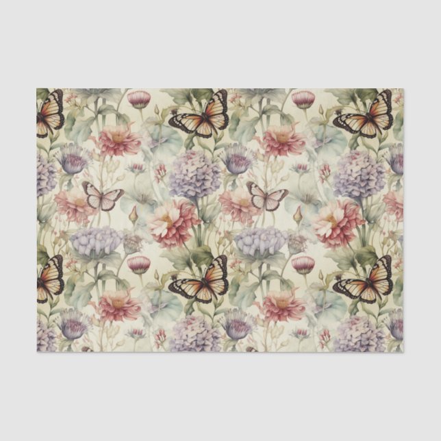 Grungy Butterfells und Blume Decoupage Paper Seidenpapier (Vorderseite)