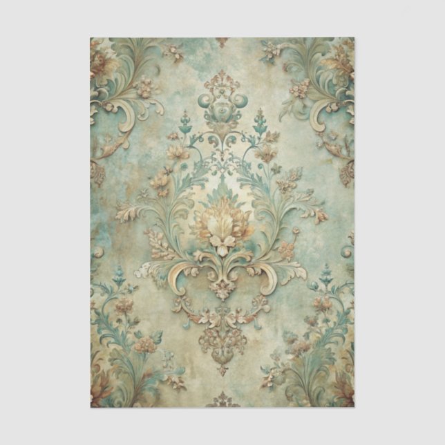Grungy Damask Pattern in Shades of Teal & Beige Seidenpapier (Vorderseite)