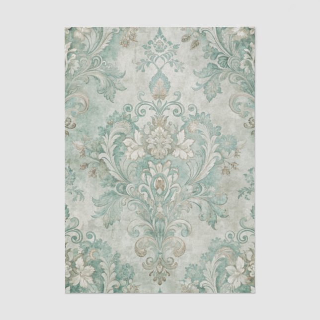 Grungy Damask Pattern in Shades of Teal Green Seidenpapier (Vorderseite)