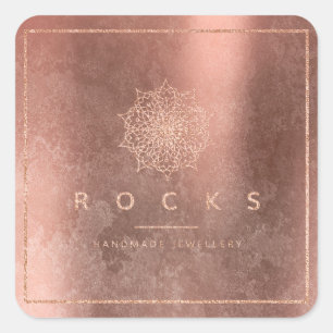 Grungy Fassbinder-Rosa-Rosen-Goldmandala-Felsen Quadratischer Aufkleber