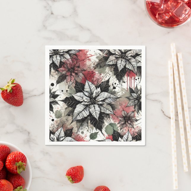 Grungy Floral Poinsettia Sketches Decoupage Paper Serviette (Beispiel)