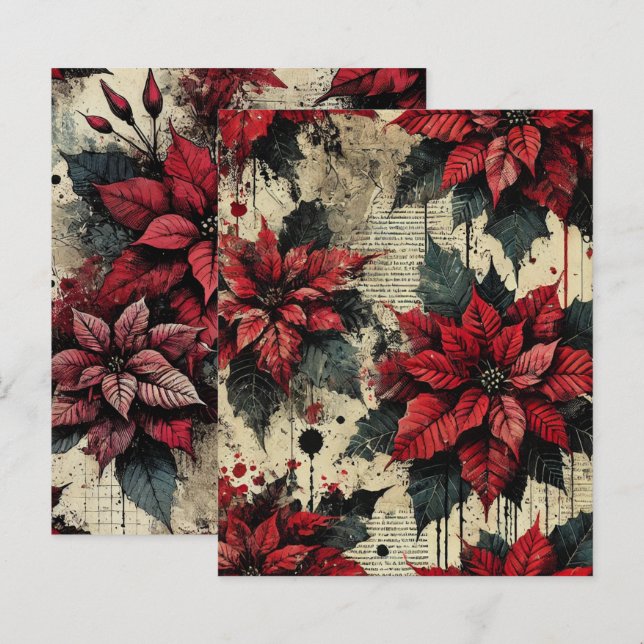 Grungy Floral Poinsettia Zeitungspapier (Vorne/Hinten)