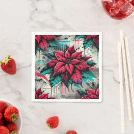 Grungy Florals Poinsettia Graffiti Decoupage Paper Serviette