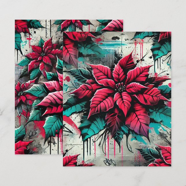 Grungy Florals Poinsettia Graffiti Scrapbook Paper (Vorne/Hinten)