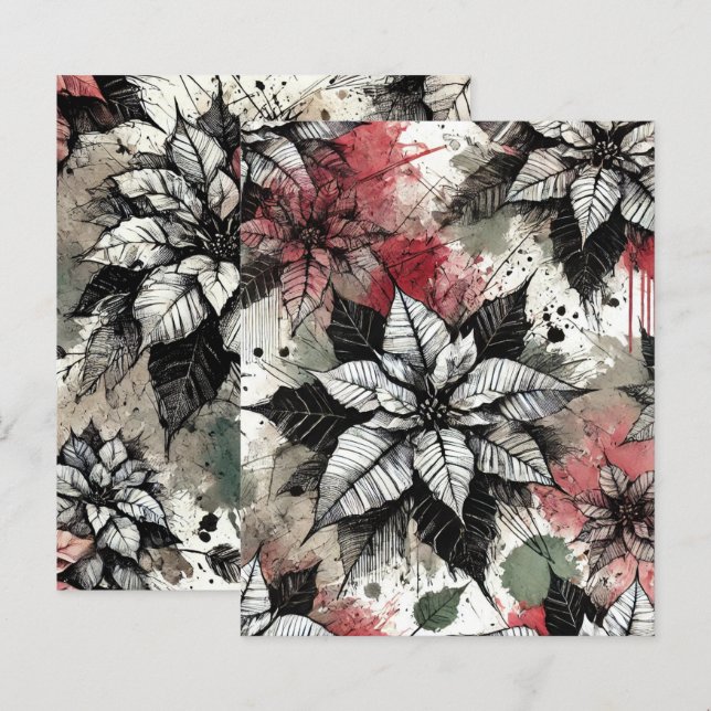 Grungy Florals Poinsettia Sketches Scrapbook (Vorne/Hinten)