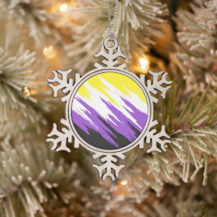 Grungy Funky ZigZag Abstrakte nichtbinäre Pride-Fl Schneeflocken Zinn-Ornament