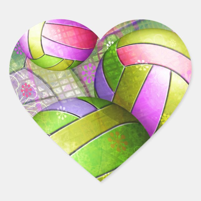Grungy Girls' Volleyball Herz-Aufkleber (Vorderseite)