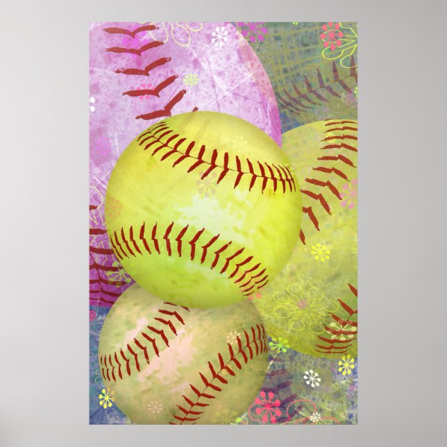 Grungy Girly Softball Poster (Vorne)