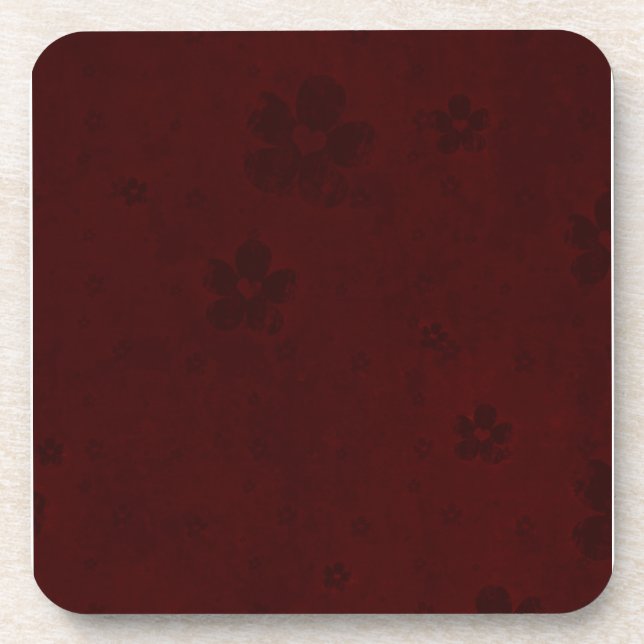 Grungy Hearts and Blume on Dark Red Getränkeuntersetzer (Vorderseite)