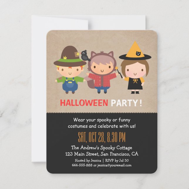 Grungy Kids Halloween-Party Einladungen (Vorderseite)