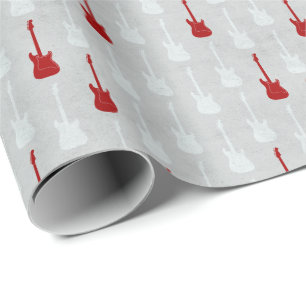 Grungy Klassische E-Gitarre Polka-Punkte weiß rot Geschenkpapier