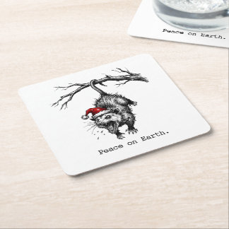 Grungy Opossum Silent Scream Peace on Earth Rechteckiger Pappuntersetzer