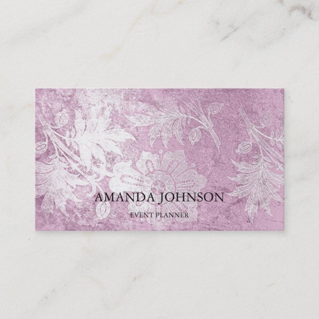 Grungy Pink Silver Stylist Event Planner Vip Visitenkarte (Vorderseite)