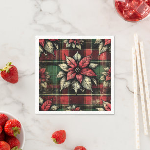 Grungy Poinsettia Kariertes Dekopapier Serviette