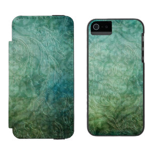 Grungy prägeartiger aquamariner blauer Damast Incipio Watson™ iPhone 5 Geldbörsen Hülle