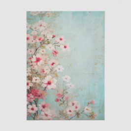 Grungy rosa Blumen Zweige Muster auf Aqua Hintergr Seidenpapier