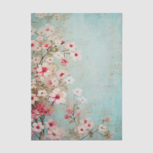Grungy rosa Blumen Zweige Muster auf Aqua Hintergr Seidenpapier