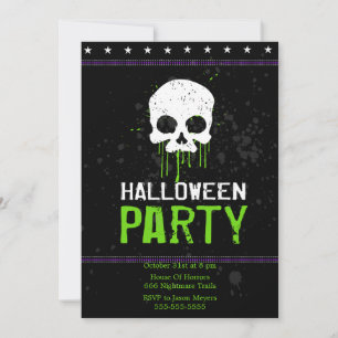 Grungy Skulls Halloween-Party Einladungen (grün)