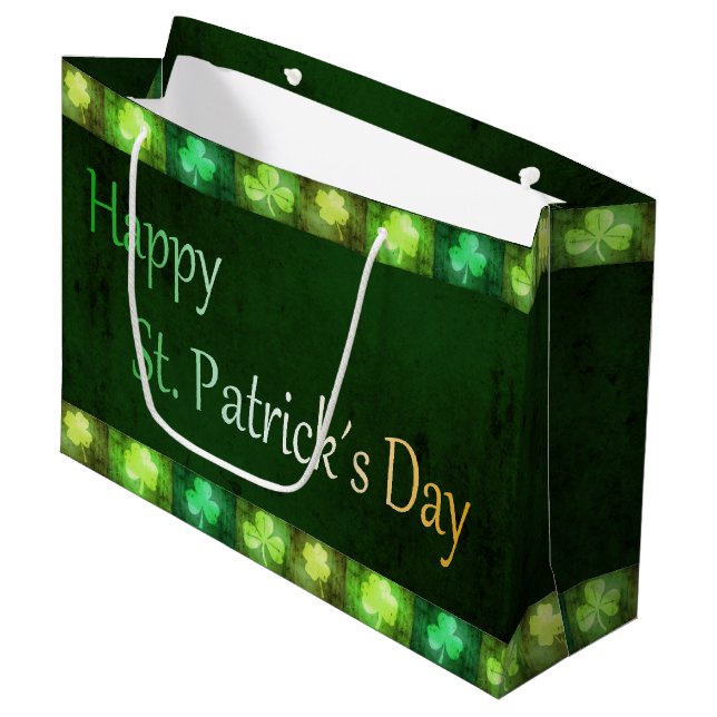 Grungy St. Patrick's Day Shamrock Grand sac cadeau (Devant Angle)