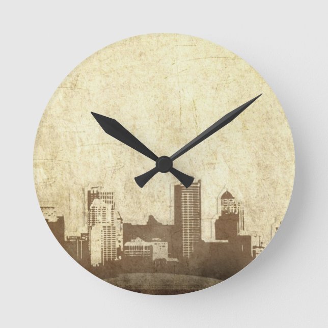 Grungy Stadthintergrund Runde Wanduhr (Vorderseite)