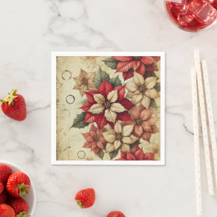 Grungy Tattered Poinsettia Blumenpapier Serviette