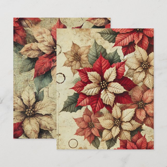 Grungy Tattered Poinsettia Florals Scrapbook Paper (Vorne/Hinten)