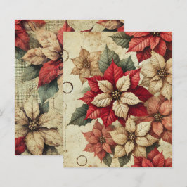 Grungy Tattered Poinsettia Florals Scrapbook Paper