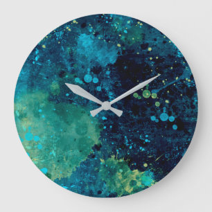 Grungy Turquoise and Yellow Große Wanduhr