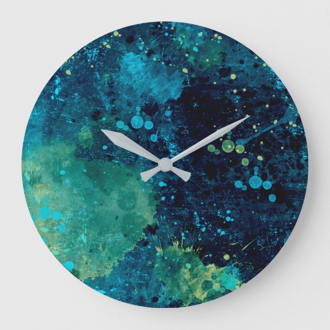 Grungy Turquoise and Yellow Große Wanduhr (Vorderseite)