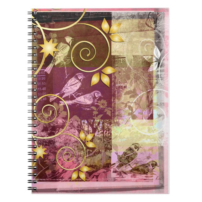 Grungy Vögel und Blumenmuster Notizblock (Vorderseite)