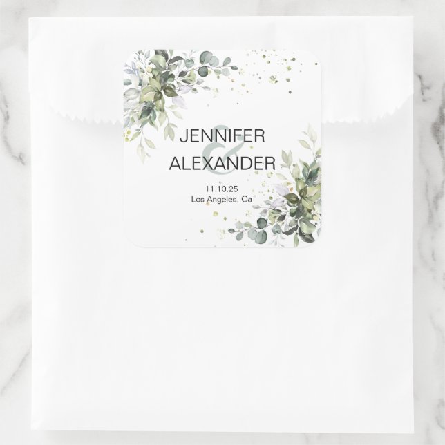 Grünhochzeit Quadratischer Aufkleber (Tasche)