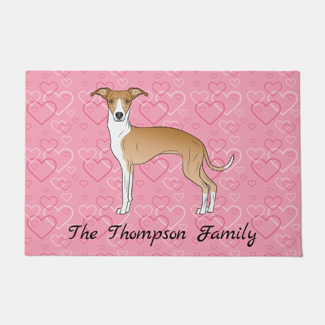 Grünhund aus Weiß und Fauna auf rosa Herzen Fußmatte (Vorderseite)