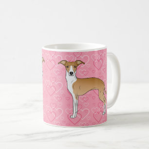 Grünhund aus Weiß und Fauna auf rosa Herzen Kaffeetasse