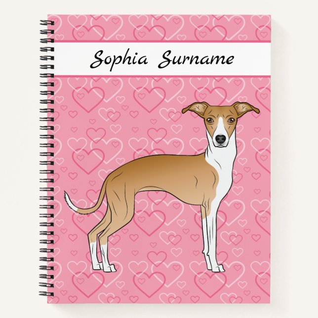 Grünhund aus Weiß und Fauna auf rosa Herzen Notizbuch (Vorderseite)