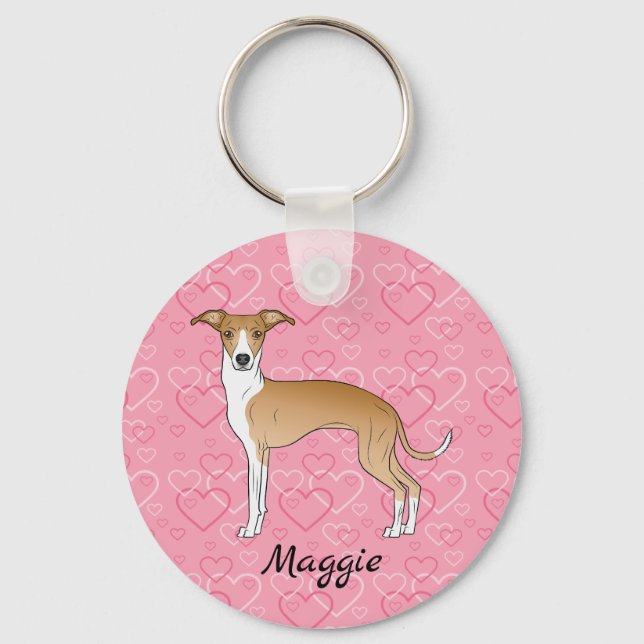 Grünhund aus Weiß und Fauna auf rosa Herzen Schlüsselanhänger (Vorderseite)