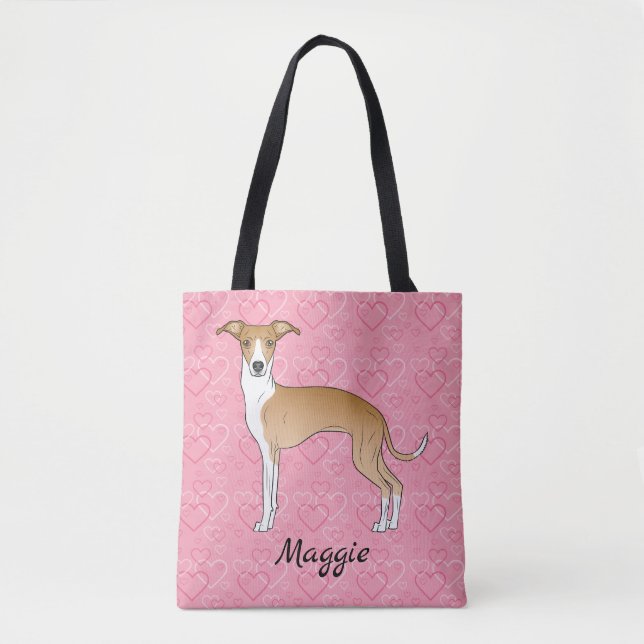 Grünhund aus Weiß und Fauna auf rosa Herzen Tasche (Vorderseite)