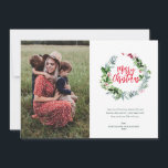Grünkranz Weihnachtskarte Feiertagskarte<br><div class="desc">Gute Ferien. Feiern Sie diese Urlaubssaison mit unserer personalisierten,  modernen Foto-Grußkarte mit einem hübschen roten Skript-Design</div>