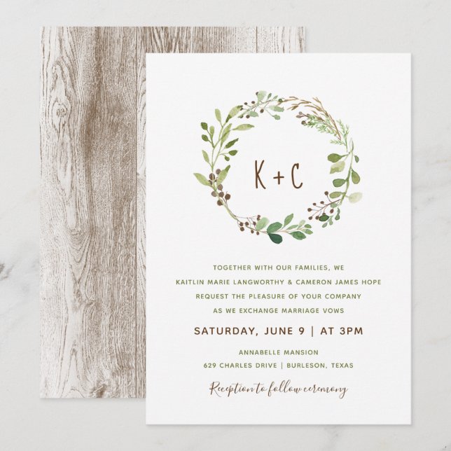 Grünkraut Einladung zur Hochzeit - braun (Vorne/Hinten)