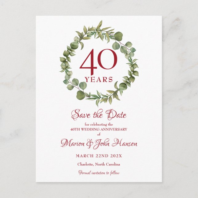Grünland Garland 40 Jahre Save the Date Postkarte (Vorderseite)
