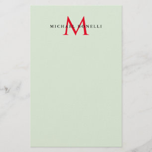 Grünlich Grau & Rot Monogramm Modern Minimalistisc Briefpapier