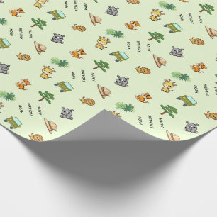 Grünlich Persönlicher Safari-Geburtstag mit Tieren Geschenkpapier