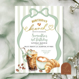 Grünliche Coquette Streifen Geburtstags-Brunch Einladung