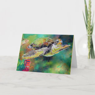 Grünmeerschildkröten-Seidenmalerei Karte