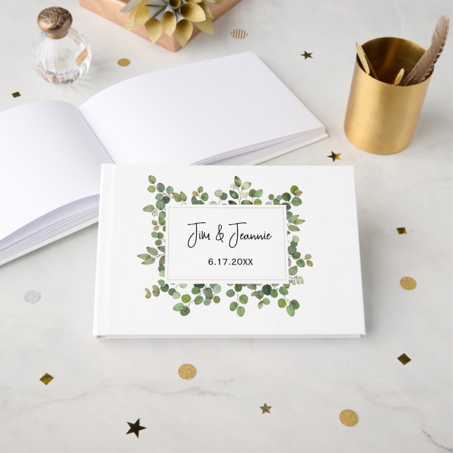 GrünNAME & NAME Hochzeitdatum Zeitloses Paar Gästebuch (Vorderseite Offen)
