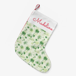 Grünpalmenmuster Name hinzufügen Kleiner Weihnachtsstrumpf
