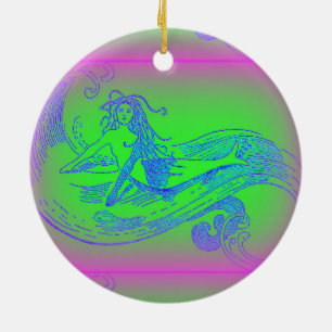 Grünpapagei und Meerjungfrau Keramikornament