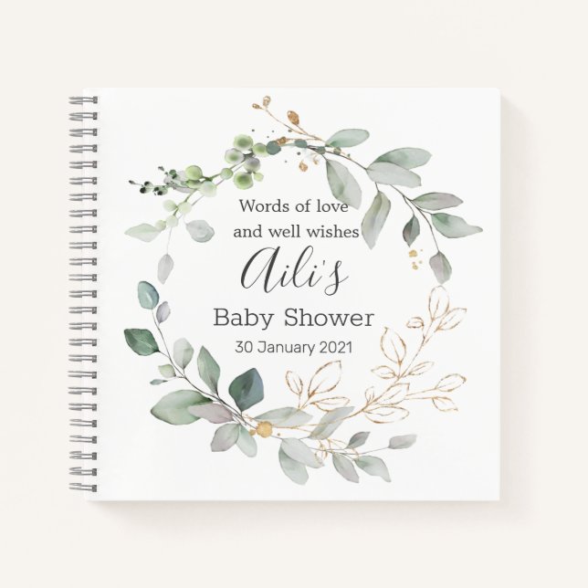 Grünpflanzen Baby Shower Gästebuch Notizbuch (Vorderseite)